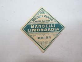 Mouhijärven Vesitehdas - Kaarlo Malminen - Mandelli Limonaadia -etiketti / soda pop label