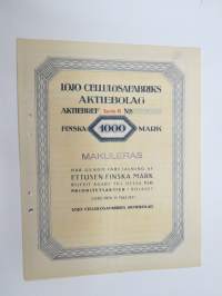 Lojo Cellulosafabriks Aktiebolag, Lojo 1927, 1 000 mk, serie B -osakekirja / share certificate