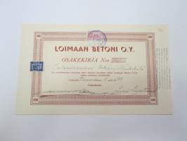 Loimaan Betoni Oy, Loimaa 1942, 500 mk, Oskari Heikkilä, nr 721 -osakekirja / share certificate