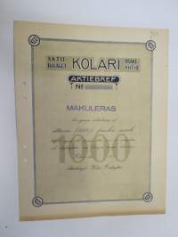 Ab Kolari Oy, Kolari 1917, 1 000 mk -osakekirja / share certificate