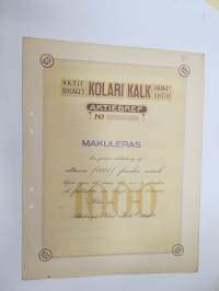 Ab Kolari Kalk Oy, Kolari 1917, 1 000 mk -osakekirja / share certificate