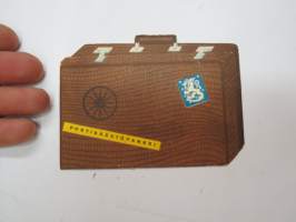 Postisäästöpankki - matkalaukun muotoinen muistilista matkalle lähtijälle - suitcase shaped memorylist for travellers