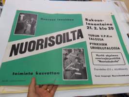 Nuorisoilta Rukouslauantaina 21.2.1959 Turun VPK / Pyrkivän urheilutalo - Tervetuloa 14. täyttäneet - Turun kaupungin nuorisolautakunta -juliste / poster