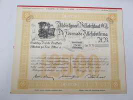 Yhdistyneet Villatehtaat Oy, Helsinki, 5 osaketta á 500 mk - Fem aktier á 500 mk, Litt B 2 500 mk -osakekirja / share certificate