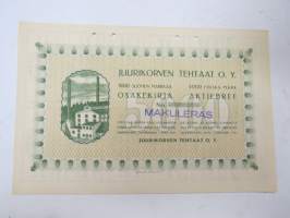 Juurikorven Tehtaat  O. Y., Juurikorpi 1918, 5 000 mk -osakekirja / share certificate