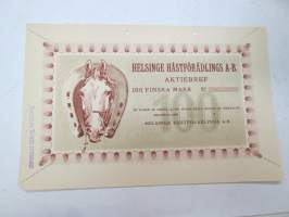 Helsinge Hästförädlings A-B, Helsinge, 100 finska mark aktiebref -osakekirja / share certificate