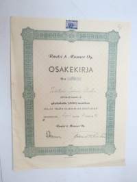 Rautsi & Manner Oy, Helsinki 1946, 1000 mk, osakekirja nr 26 Johtaja Jorma Rautsi -share certificate
