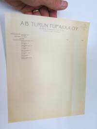 A.B. Turun Tupakka 1917 -asiakirja, kirjapainon arkistokappale, käyttämätön, painotyönumero ja vuosi merkitty /  document