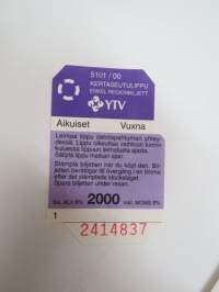 YTV Kertaseutulippu 2000 nr 2414837 Aikuiset/Vuxna - matkalippu / travel ticket