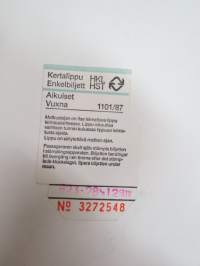 HKL/HST Helsinki 1101/87 Kertalippu - Enkelbilljett nr 3272548 Aikuiset/Vuxna - matkalippu / travel ticket