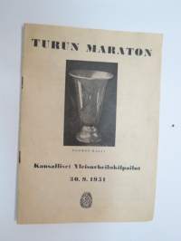 Turun Maraton - Kansalliset Yleisurheilukilpailut 30.9.1951 -käsiohjelma / program booklet - athletics competition in Turku, mukana osallistujan nr 51 - T.