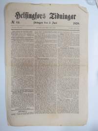 Helsingfors Tidningar, Lördagen den 5 Juni 1858, innehåller bl. a. följande artiklar / annonser; Resande - skulptören Forssell från St. Petersburg - Mamsell