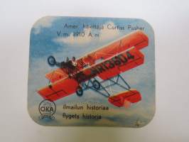 OKA - Ilmailun historiaa / Flygets historia - Curtiss Pusher 1910 -keräilykortti, kahvipaketissa ollut, kahvipakettikortti -coffee package collectible card