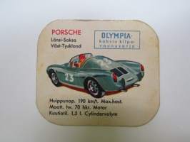 Olympiakahvi kilpavaunusarja - Porsche -keräilykortti, kahvipaketissa ollut, kahvipakettikortti -coffee package collectible card