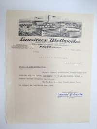Lausitzer Wollenwerke - Kunswollfabrik mit Färberei, Peitz-Lausitz, 1.3.1928 - Littoinen Oy, Turku -asiakirja -business document