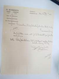 H. Koskinen, Kristiina - Kristinestad, 21.9.1910 - Suomen Sahanterätehdas Oy, Tampere -asiakirja -business document