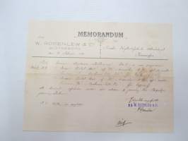 W.Rosenlew & Co Ab, Björneborg, 14.2.1895 - Suomen Sahanterätehdas Oy, Tampere -asiakirja, allekirjoitus W. Rosenlew -business document