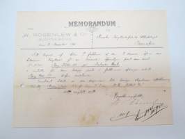 W.Rosenlew & Co Ab, Björneborg, 11.11.1895 - Suomen Sahanterätehdas Oy, Tampere -asiakirja, allekirjoitus W. Rosenlew -business document