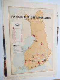 Finnish Cellulose Association - Cellulose Mills in Finland 1956 -kartta, englanninkielinen - map in english