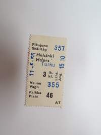 Pikajuna / Snälltåg Helsinki - Turku 3 lk. / kl. 1.5.1955 -matkalippu / train ticket