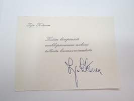 Irja Ketonen -kiitoskortti, alkuperäinen omakätinen nimikirjoitus -card with original signature / autograph