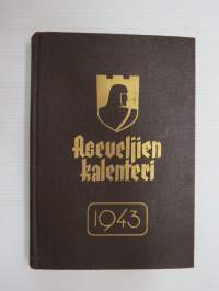 Aseveljien kalenteri 1943, sisältää kalenteriosuuden, johon kirjattu sotatapahtumat 1930-42 loppuvuosi, mm. seur. artikkelit; Sota kansojen ja erityisesti oman