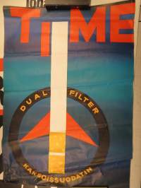 Time - Dual Filter kaksoissuodatin -alkuperäinen kaupan mainosjuliste 1960-luvulta, huomaa avaruus / lentokonehenkisyys! -cigarret advertising poster from 1960´s