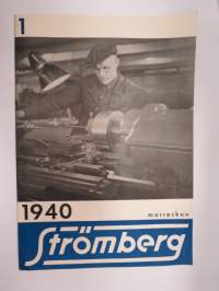 Strömberg 1940 nr 1 -henkilöstölehti, sis. mm. seur. artikkelit / kuvat; Strömbergiläisten ruotsinmatka, Uusia virkapukuja, Yhtiön sankarivainajien