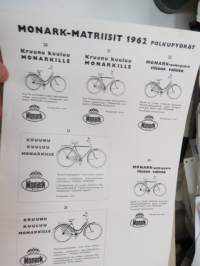 Monark-matriisit 1962 polkupyörät - maahantuojan tarjoamat valmiit painomallit jälleenmyyjien lehtimainontaa varten -advertising models for bicycle retailers