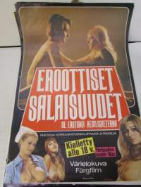 Eroottiset salaisuudet / De erotiska hemligheterna, Pääosissa Kotirouva, kipusisko, lappuliisa, tarjoilija -elokuvajuliste -movie poster