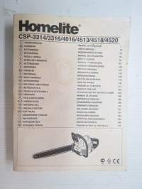 Homelite CSP-3314, 3316, 4016, 4513, 4518, 4520 chain saw manual - moottorishan käyttöohjekirja, monikielinen