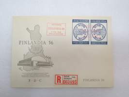 Finlandia 56 kansainvälinen postimerkkinäyttely 7.7.1956 FDC + kirjattu, kulkematon ensipäivänkuori -FDC cover