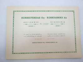 Korkkitehdas Oy, Helsinki, 1 000 osaketta ´1 000 mk = 1 000 000 mk -osakekirja blanco -share certificate