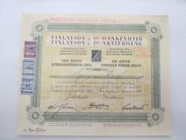 Finlayson & Co Oy (Oy Finlayson-Forssa Ab), Tampere 1927, 1 osake 10 000 mk en aktie, nr 4602, Georg von Rauch -osakekirja -share certificate