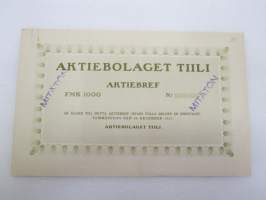 Aktiebolaget Tiili, Aktiebref FMK 1000, Tammerfors / Tampere 1927 -osakekirja / share certificate