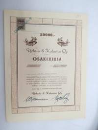 Urheilu & Kalastus Oy, Oulu, sarja C 50 000 mk nr 06901-06950, Oulu 5.6.1962, E.W. Paasivaara -osakekirja / share certificate