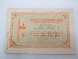 Oy Tikkurilan Kaakelitehdas, Helsinki, 1917, 5 00 mk -osakekirja / share certificate