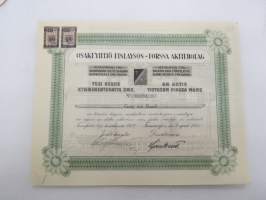 Finlayson & Co Oy (Oy Finlayson-Forssa Ab), Tampere 1927, 1 osake 10 000 mk en aktie, nr 15181, Georg von Rauch -osakekirja -share certificate