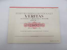 Återförsäkringsaktiebolaget Veritas, Åbo 1941, 5aktier á 500 mk, 2 500 mk, Litt. C -osakekirja / share certificate