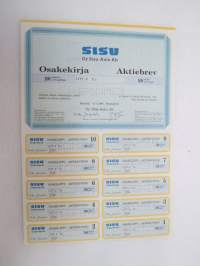 Oy Sisu-Auto Ab, Helsinki, 100 osaketta á 10 mk, Litt. C, 15.1.1988 -osakekirja - SPECIMEN - share certificate