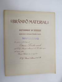 Oy Brändö Material Ab, ett tusen finska mark 1 000 mk, Brändö Villastad, 1920 -aktiebrev / osakekirja -share certificate