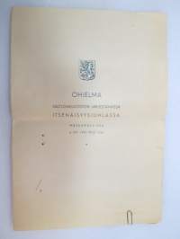 Ohjelma valtioneuvoston järjestämässä itsenäisyysjuhlassa Messuhallissa 6. XII. 1937 klo 15.00 - Program för självständighetsfesten i Mässhallen, anordnad