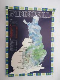 Finncell 1967 - Die Zellstoffabriken in Finnland - Jahreskapzität 4 458 000 tonnen -kartta / painate -map / print