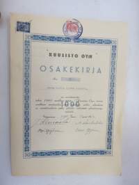 Kuusisto Oy, Viipuri 1942, 1 000 mk, nr 35, Rouva Martta Lyydia Kuusisto -osakekirja / share certificate