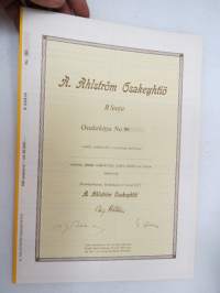 A. Ahlström Osakeyhtiö, Noormarkku 1972, B-sarja BK 100 osaketta á 500 mk = 50 000 mk -osakekirja -share certificate