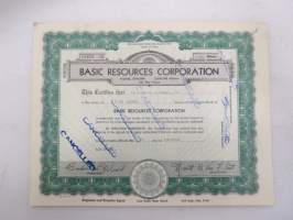 Basic Resources Corporation, 100 shares, nr 11973 LB -share certificate / osakekirja