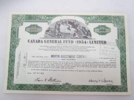 Canada General Fund (1954) Limited, 100 shares, nr A23225 -share certificate / osakekirja