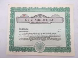 E J W Aircroft, Inc., 20 shares, nr  -share certificate / osakekirja, blanco