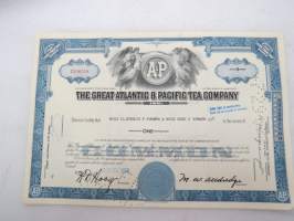 The Great Atlantic & Pasific Tea Company, 1 share, nr O336518 -share certificate / osakekirja