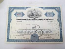 International Resistance Company, 10 shares, nr NO21720, 1963 -share certificate / osakekirja